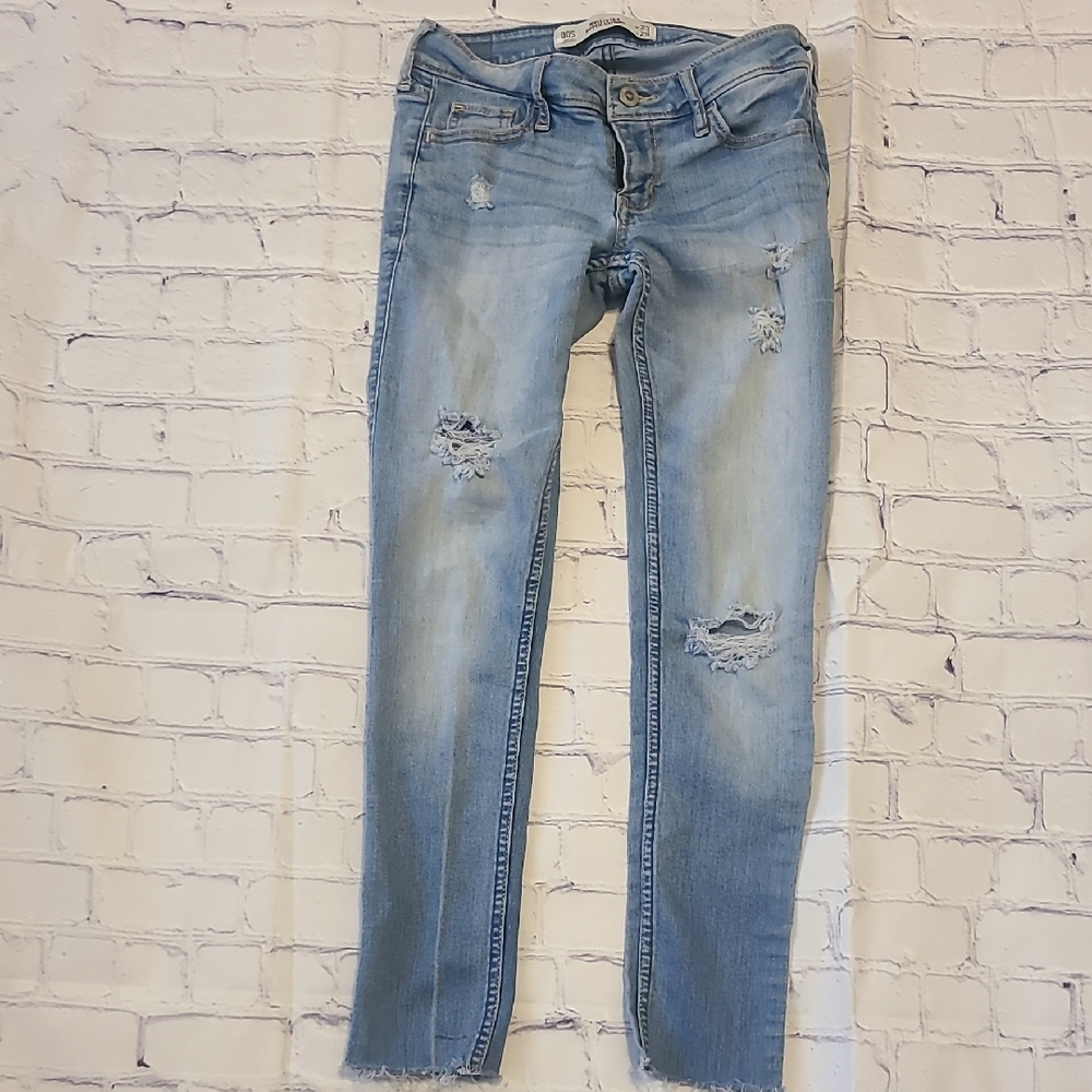 Hollister Blue Skinny Jeans with Faded Distressing